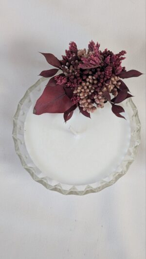 Bougie fleurie coupelle en verre recyclé