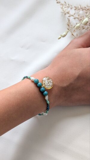 Bracelet perlé personnalisable – Bleu Lagune – Bijou fait main femme
