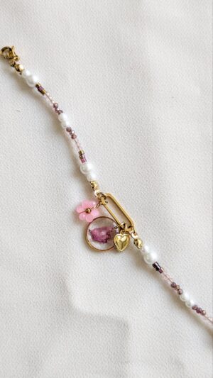 Bracelet perlé personnalisable – Rose Pétale – Bijou fait main femme